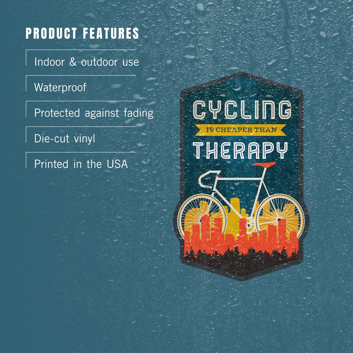 Cycling is Cheaper than Therapy, Screenprint Style, Contour, Vinyl Sticker Sticker Lantern Press 