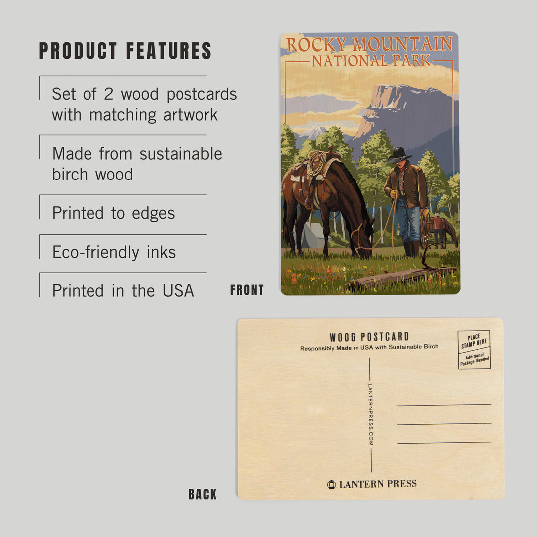 Rocky Mountain National Park, Colorado, Cowboy, Wood Sign and Postcards