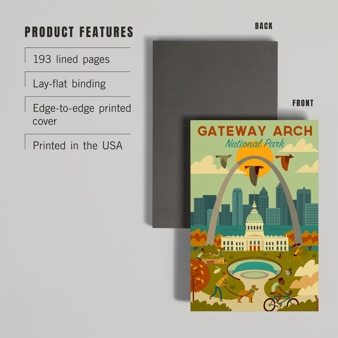 Lined 6x9 Journal, Gateway Arch National Park, Missouri, Geometric National Park Series, Lay Flat, 193 Pages, FSC paper