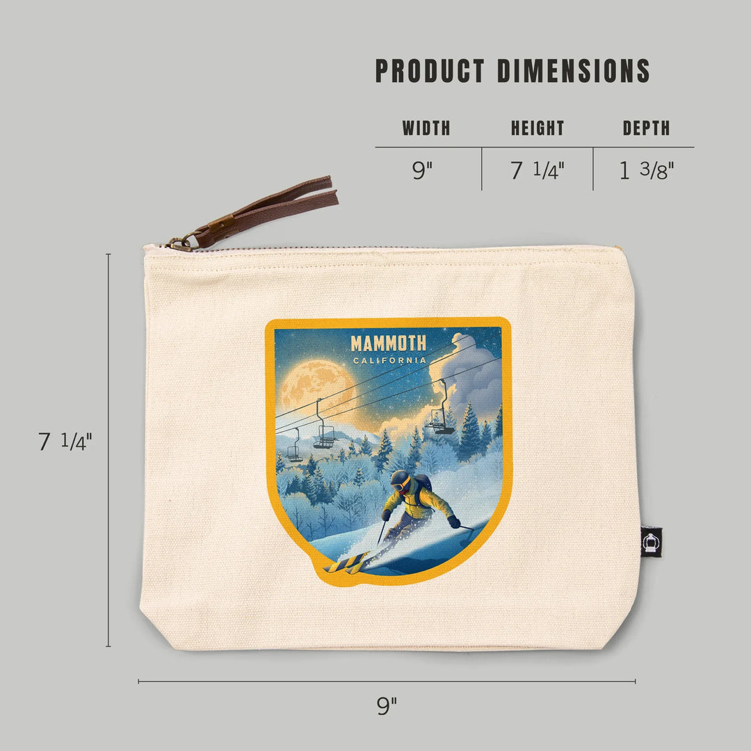 Mammoth, California, Lithograph, Night Ski, Organic Cotton Zipper Pouch, Go Bag