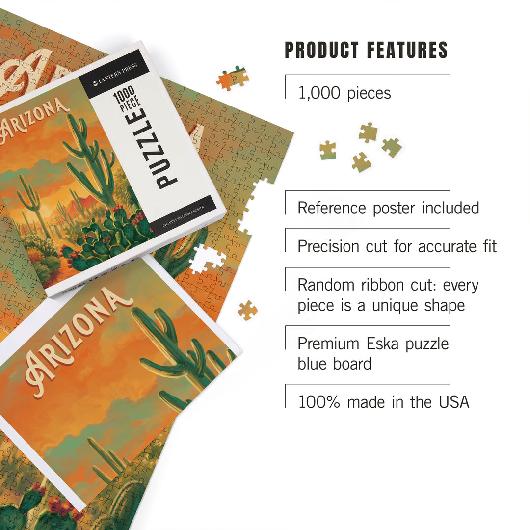 Arizona, Desert Cactus, Oil Painting, 1000 Piece Jigsaw Puzzle