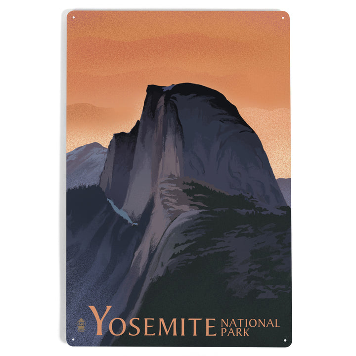 Yosemite National Park, California, Half Dome, Orange Sky, Lithograph, Metal Signs