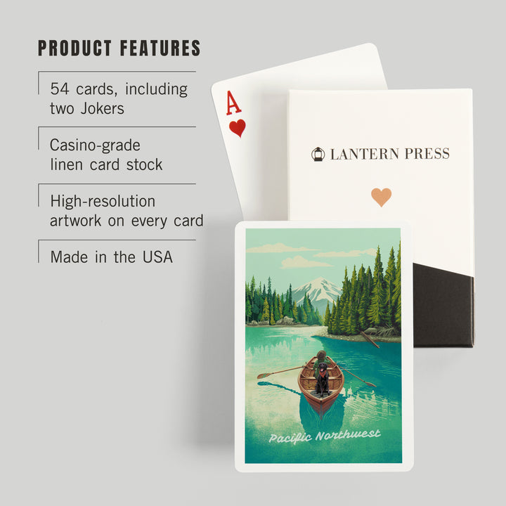 Playing Cards, Pacific Northwest, Quiet Explorer, Boating, Mountain, 52 Card Deck with Jokers in Box, Unique Art