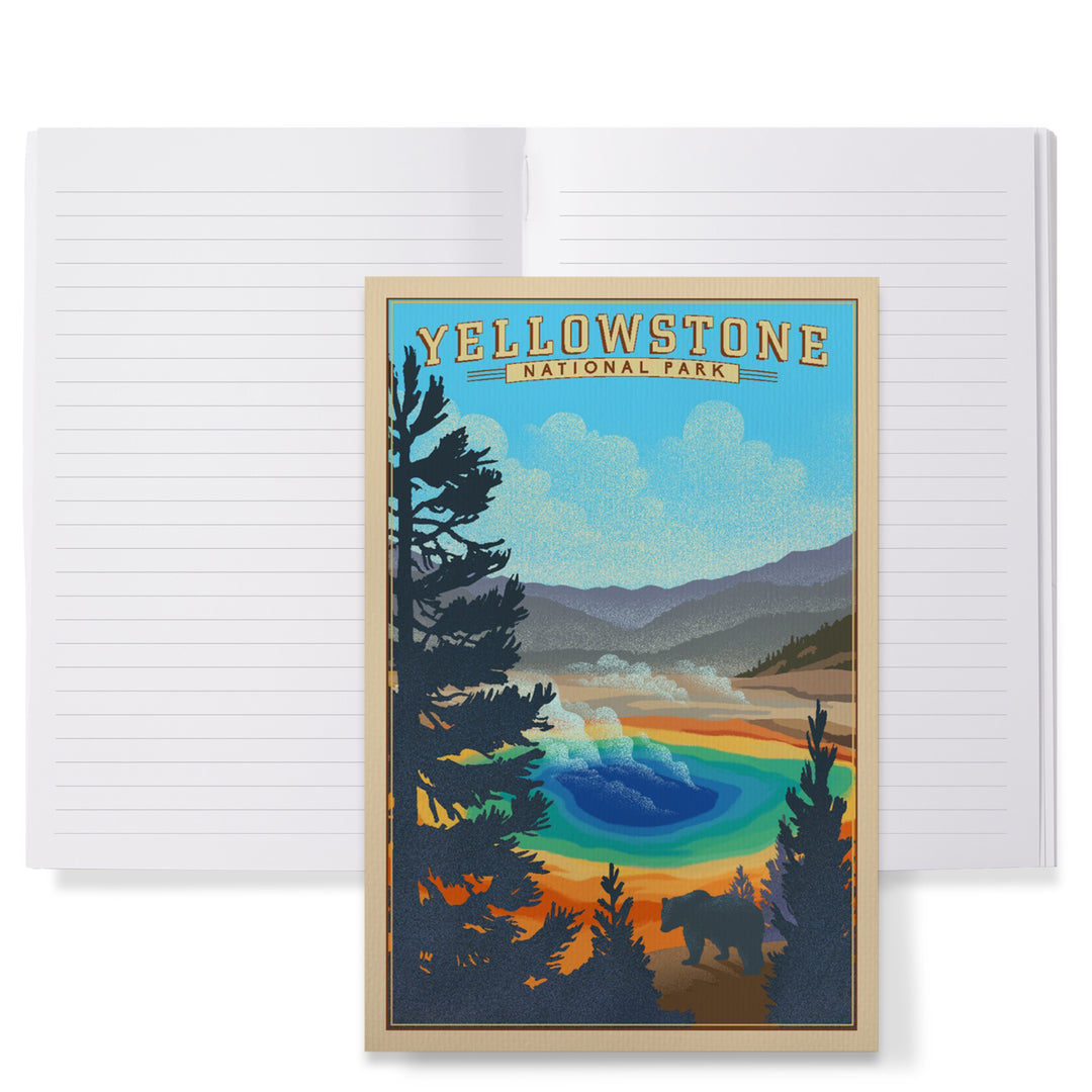 Lined 6x9 Journal, Yellowstone National Park, Wyoming, Grand Prismatic Spring, Lithograph, Lay Flat, 193 Pages, FSC paper