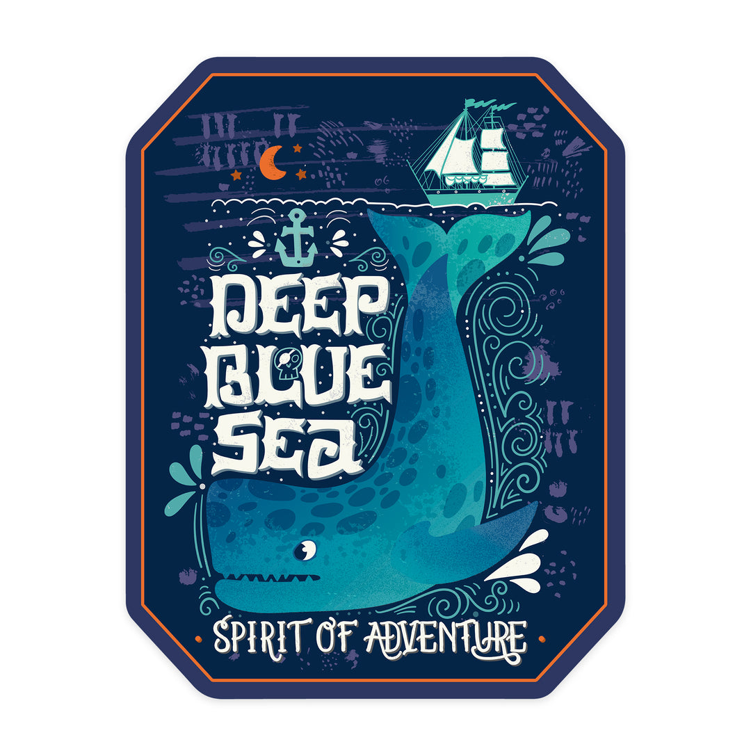 Deep Blue Sea, Spirit of Adventure, Nautical Art, Contour, Vinyl Sticker