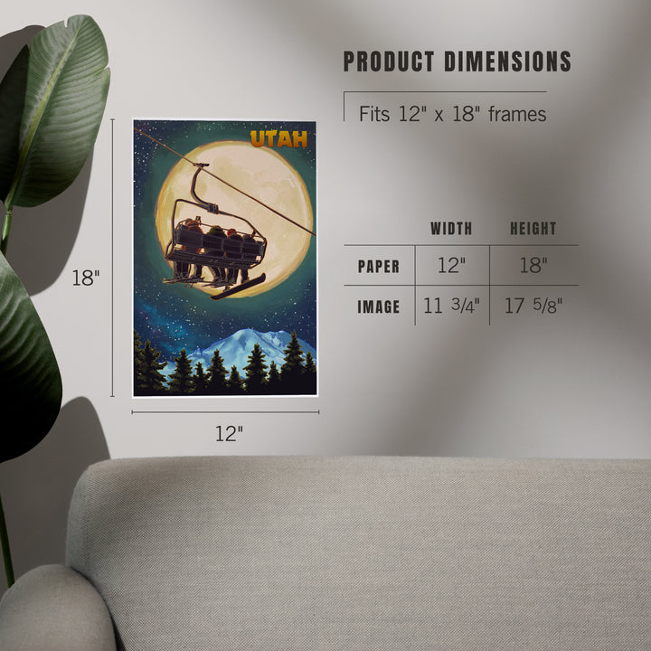 Utah, Ski Lift and Full Moon, Snowboarder, Art & Giclee Prints