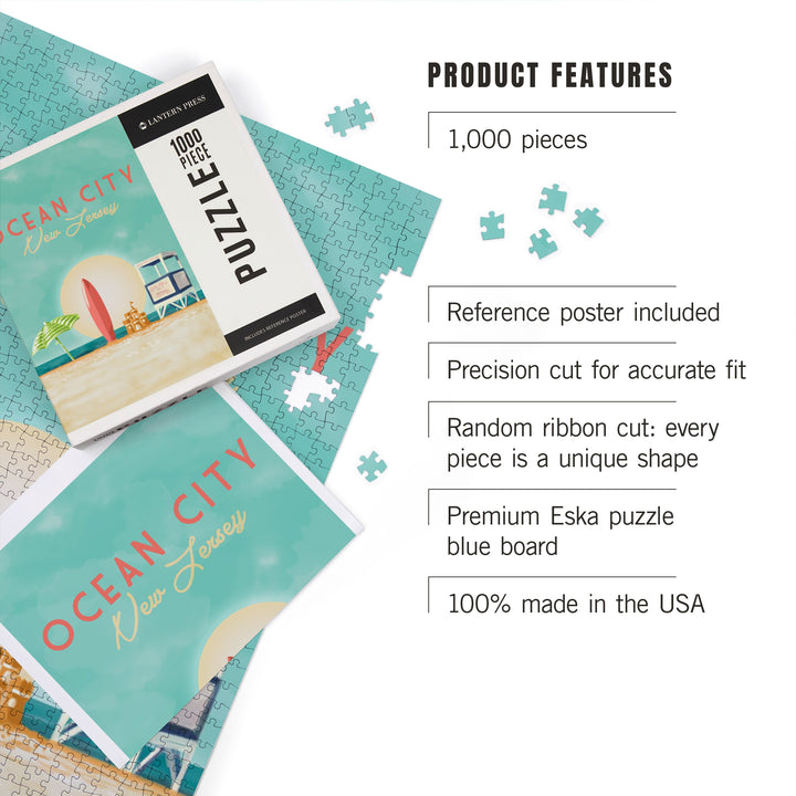 Ocean City, New Jersey, Beach Scene with Lifeguard Stand, 1000 Piece Jigsaw Puzzle