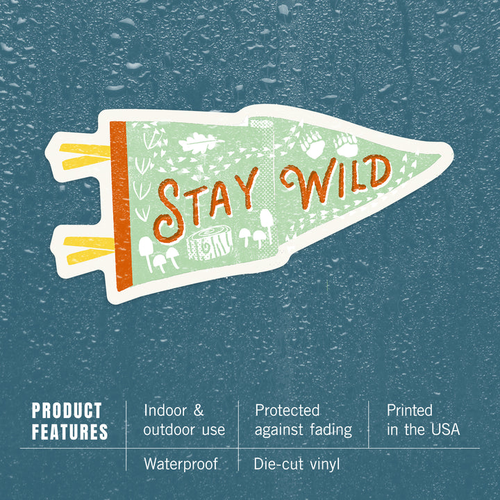 Vintage Summer Series, Stay Wild Pennant, Contour, Vinyl Sticker