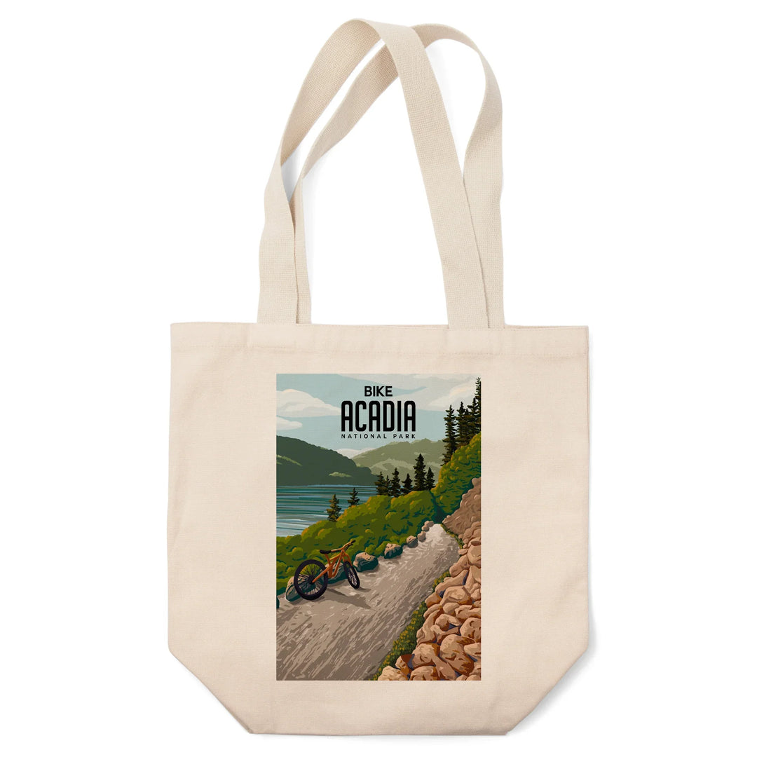 Acadia National Park, Maine, Painterly, Biking River Path, Tote Bag