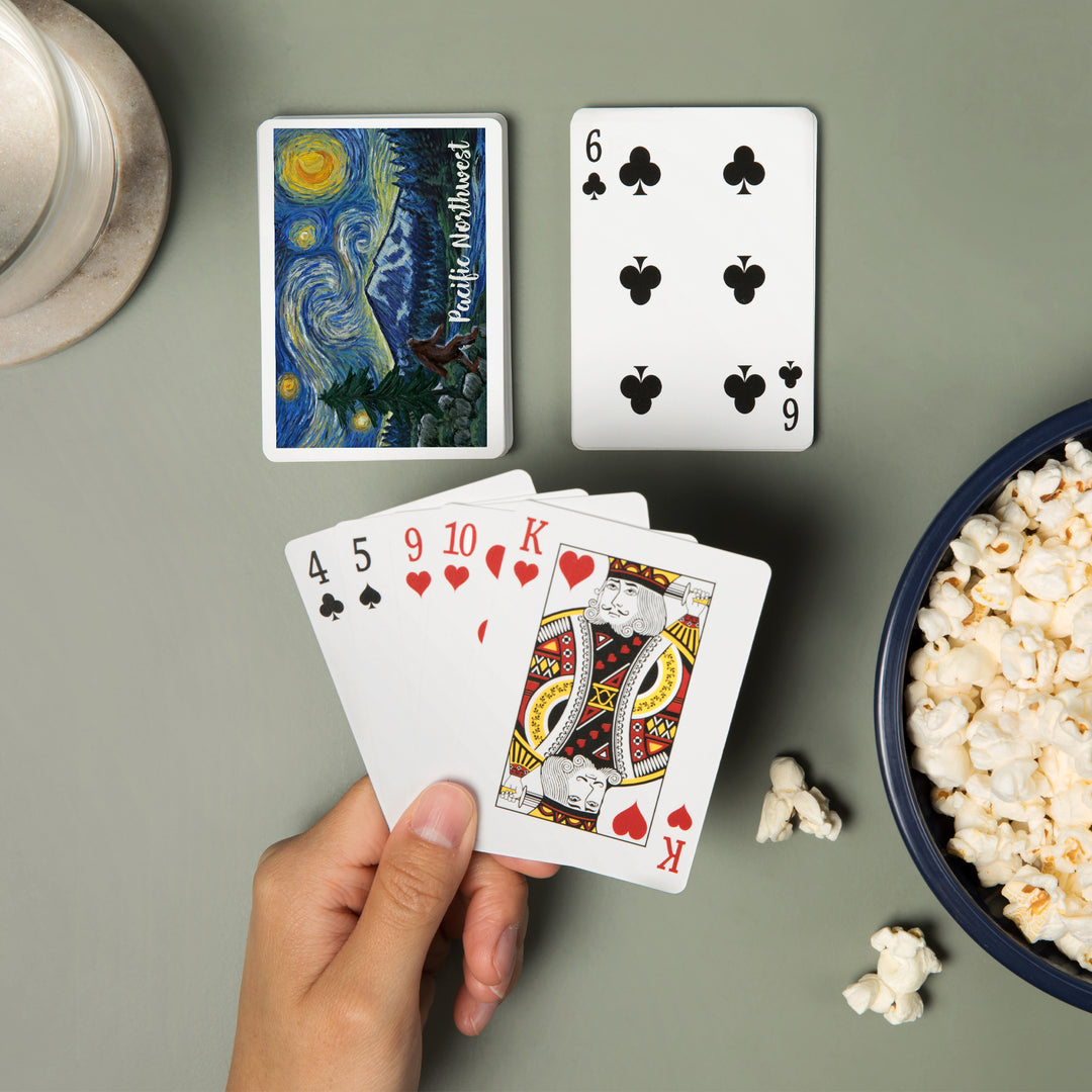 Playing Cards, Pacific Northwest, Bigfoot, Starry Night, 52 Card Deck with Jokers in Box, Unique Art