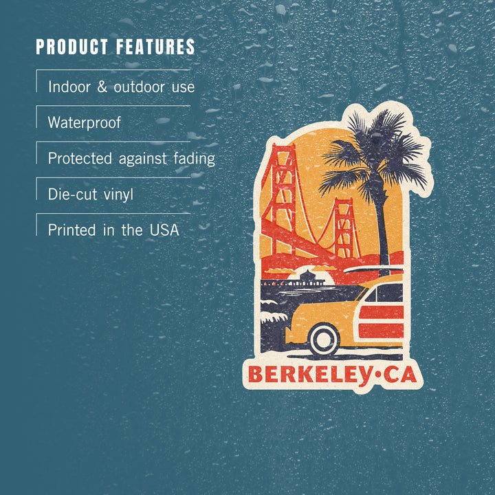Berkeley, California, Golden Gate Bridge, Woodblock, Contour, Vinyl Sticker