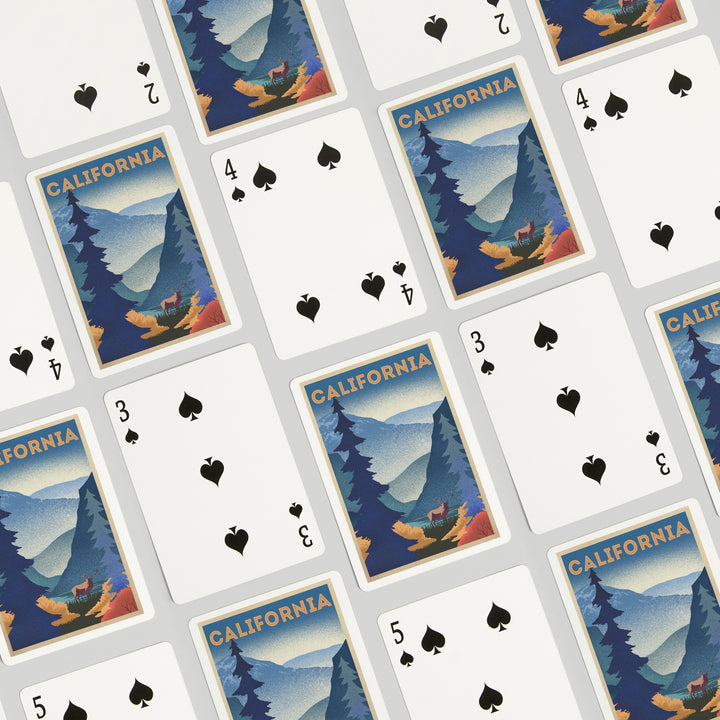 Playing Cards, California, Elk and Mountain Scene, Lithograph, 52 Card Deck with Jokers in Box, Unique Art