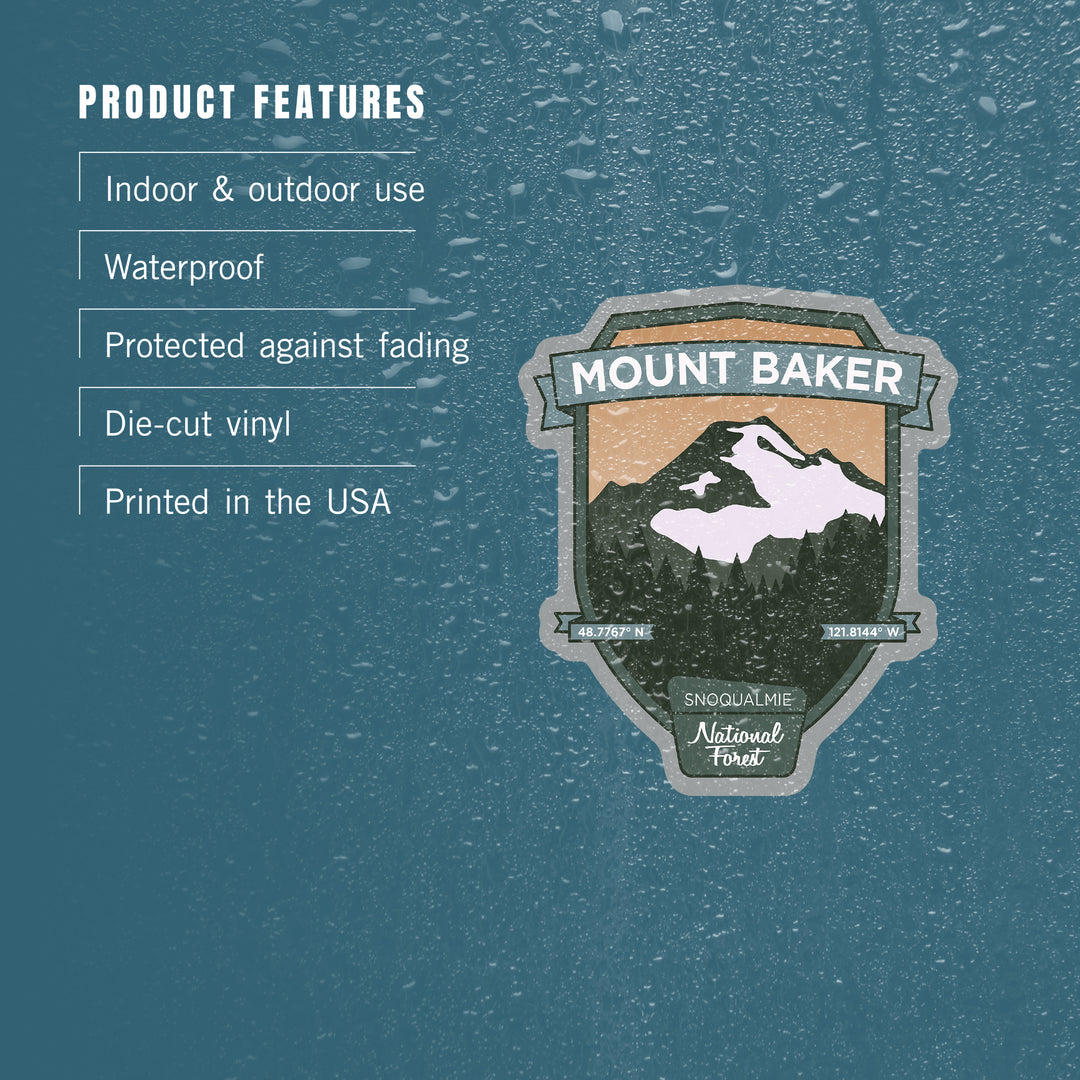 Mount Baker, Washington, Pacific Northwest Volcanoes, Contour, Lantern Press Artwork, Vinyl Sticker