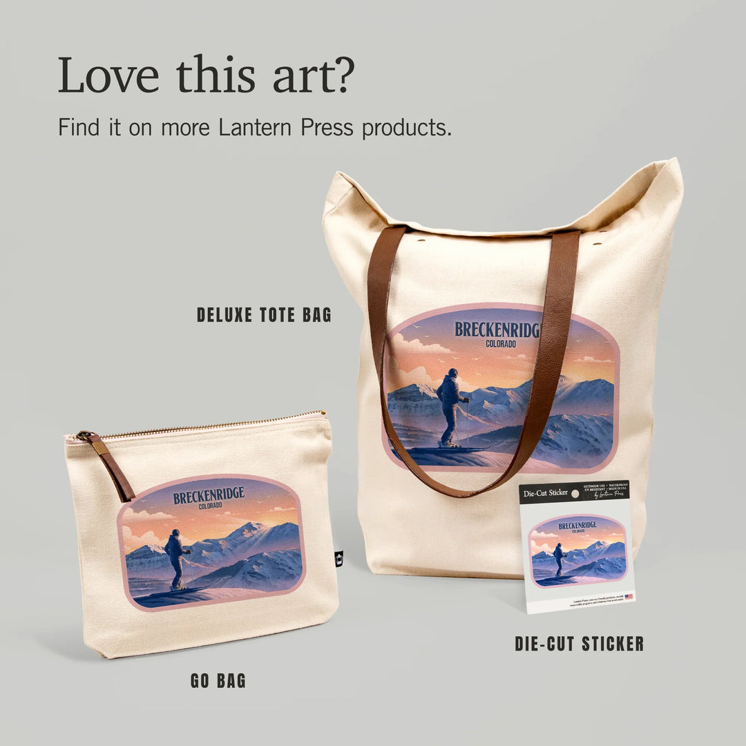 Breckenridge, Colorado, Skier at the Top, Lithograph, Organic Cotton Zipper Pouch, Go Bag