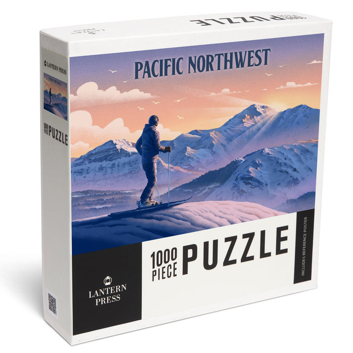 Pacific Northwest, Lithograph, Skier At The Top, 1000 Piece Jigsaw Puzzle