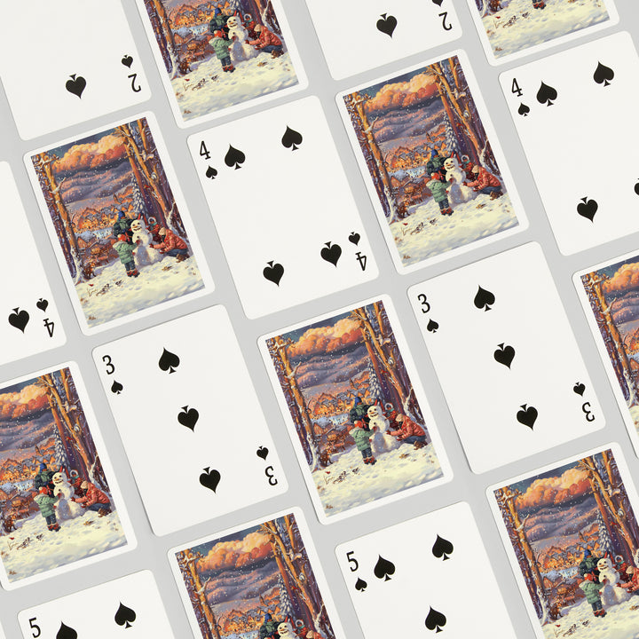 Playing Cards, Merry and Bright, Vintage Snowman Scene, 52 Card Deck with Jokers in Box, Unique Art