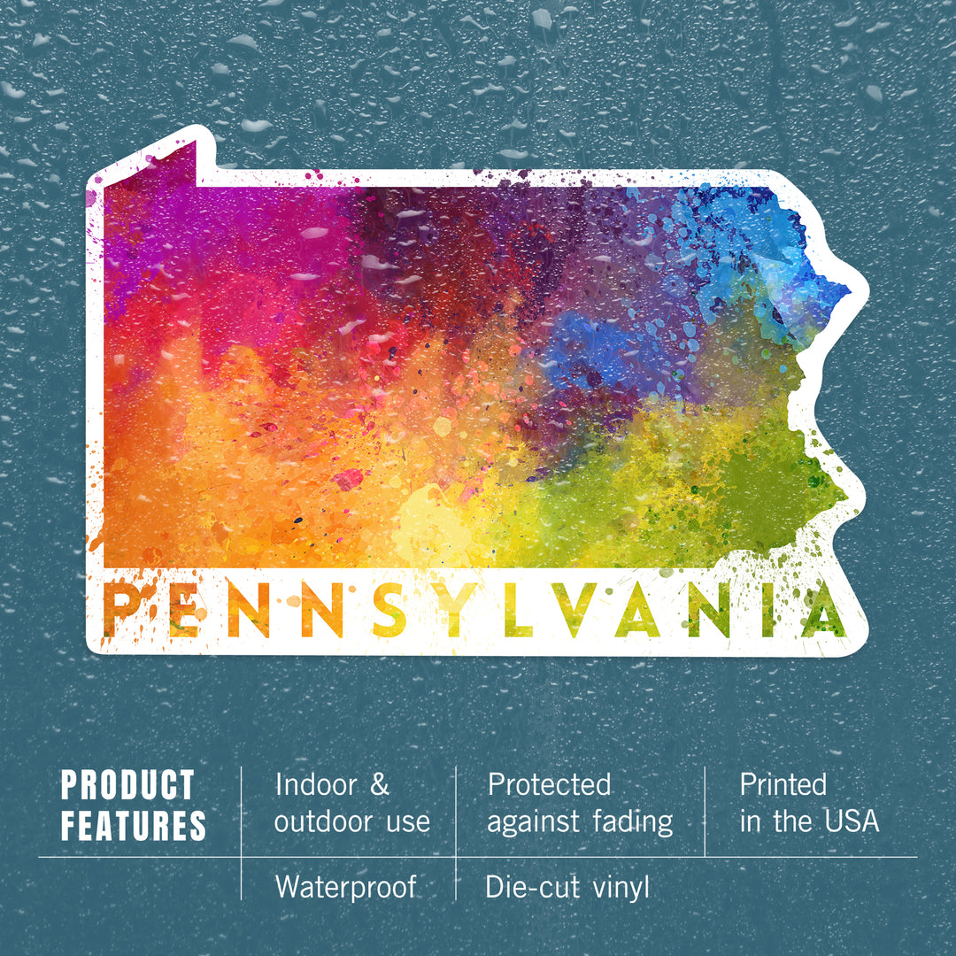 Pennsylvania, State Abstract Watercolor, Contour, Lantern Press Artwork, Vinyl Sticker