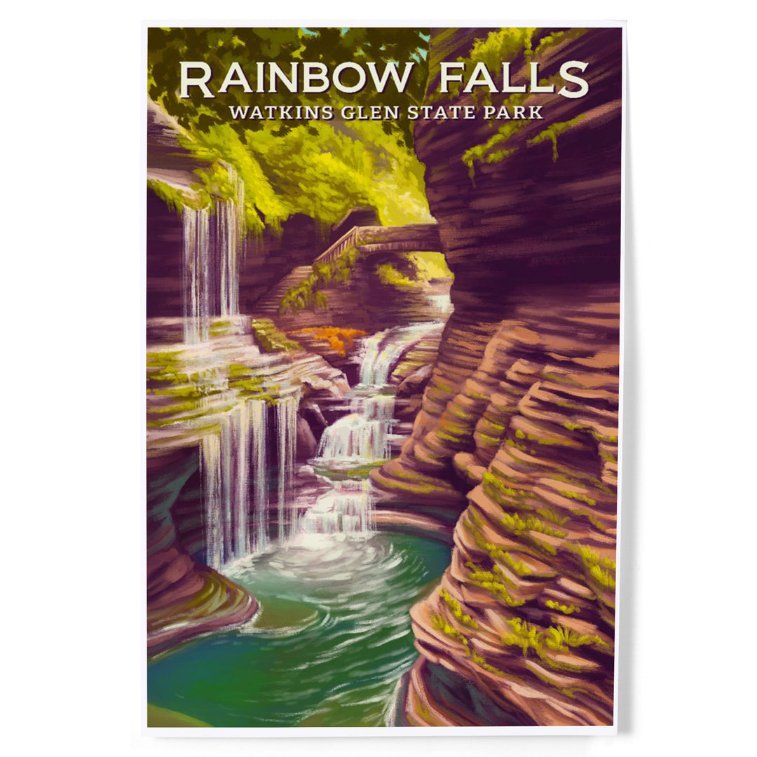 Watkins Glen State Park, New York, Oil Painting, Rainbow Falls, Art & Giclee Prints