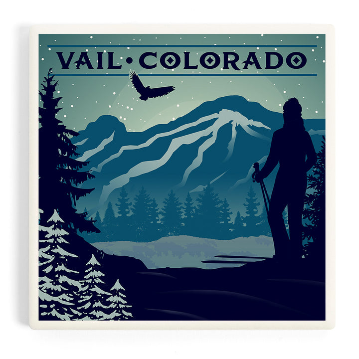 Vail, Colorado, Silhouette, Skier and Mountain, Coasters