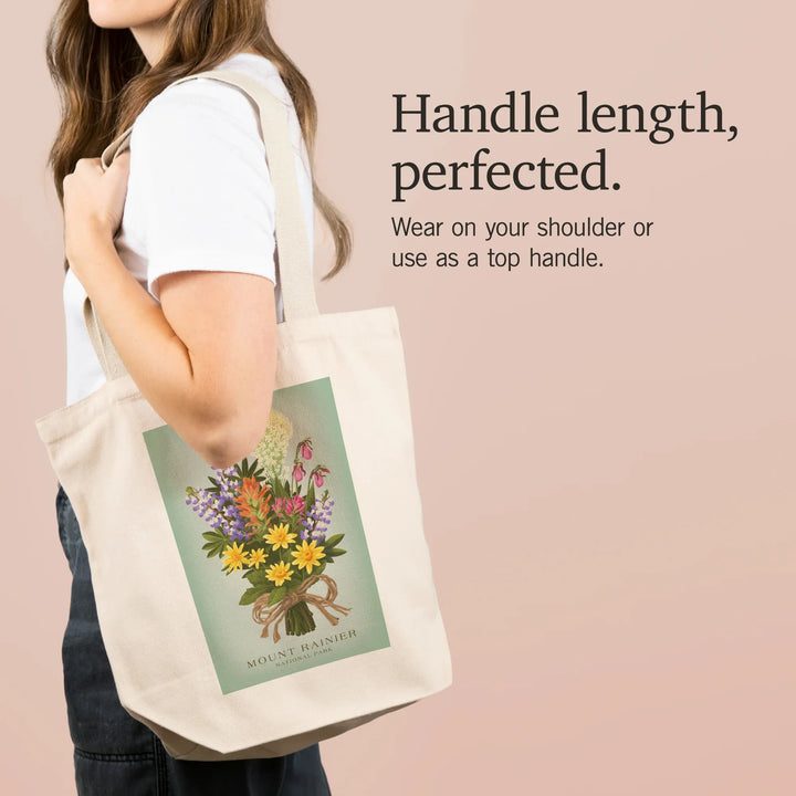 Mount Rainier National Park, WA, Wildflower Bouquet, Vintage Flora, Tote Bag