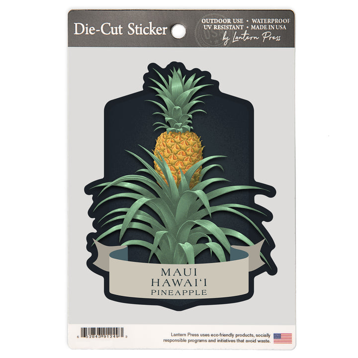 Maui, Hawaii, Vintage Flora Noir, Pineapple, Vinyl Sticker
