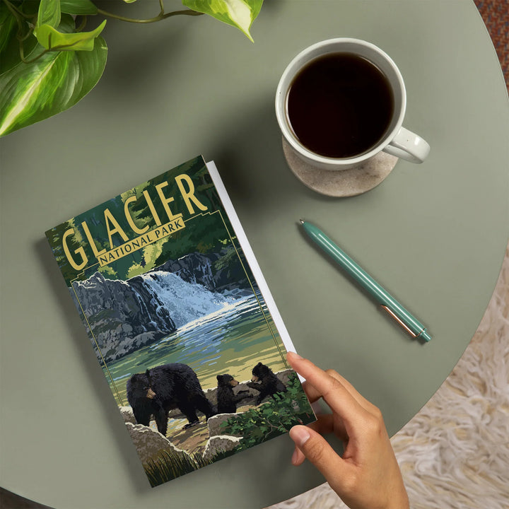 Lined 6x9 Journal, Glacier National Park, Bear Family and Waterfall, Lay Flat, 193 Pages, FSC paper