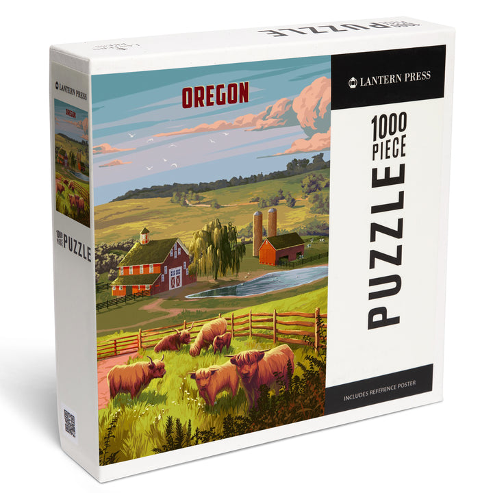 Oregon, Painterly, Highland Cow, 1000 Piece Jigsaw Puzzle