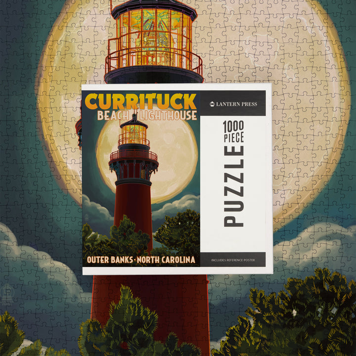 Outer Banks, North Carolina, Currituck Beach Lighthouse and Moon, Jigsaw Puzzle