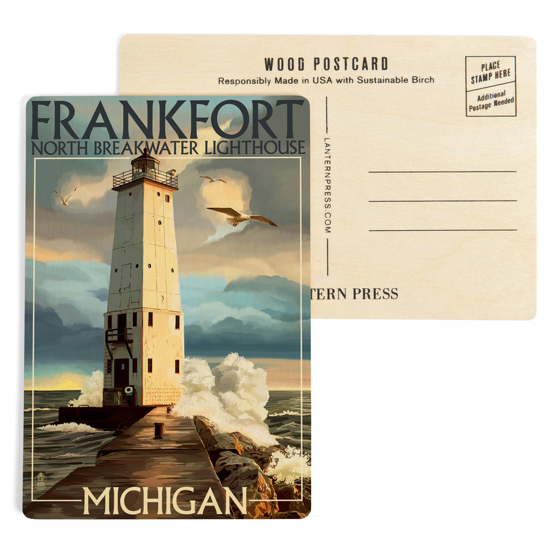 Frankfort Lighthouse, Michigan, Wood Sign and Postcards