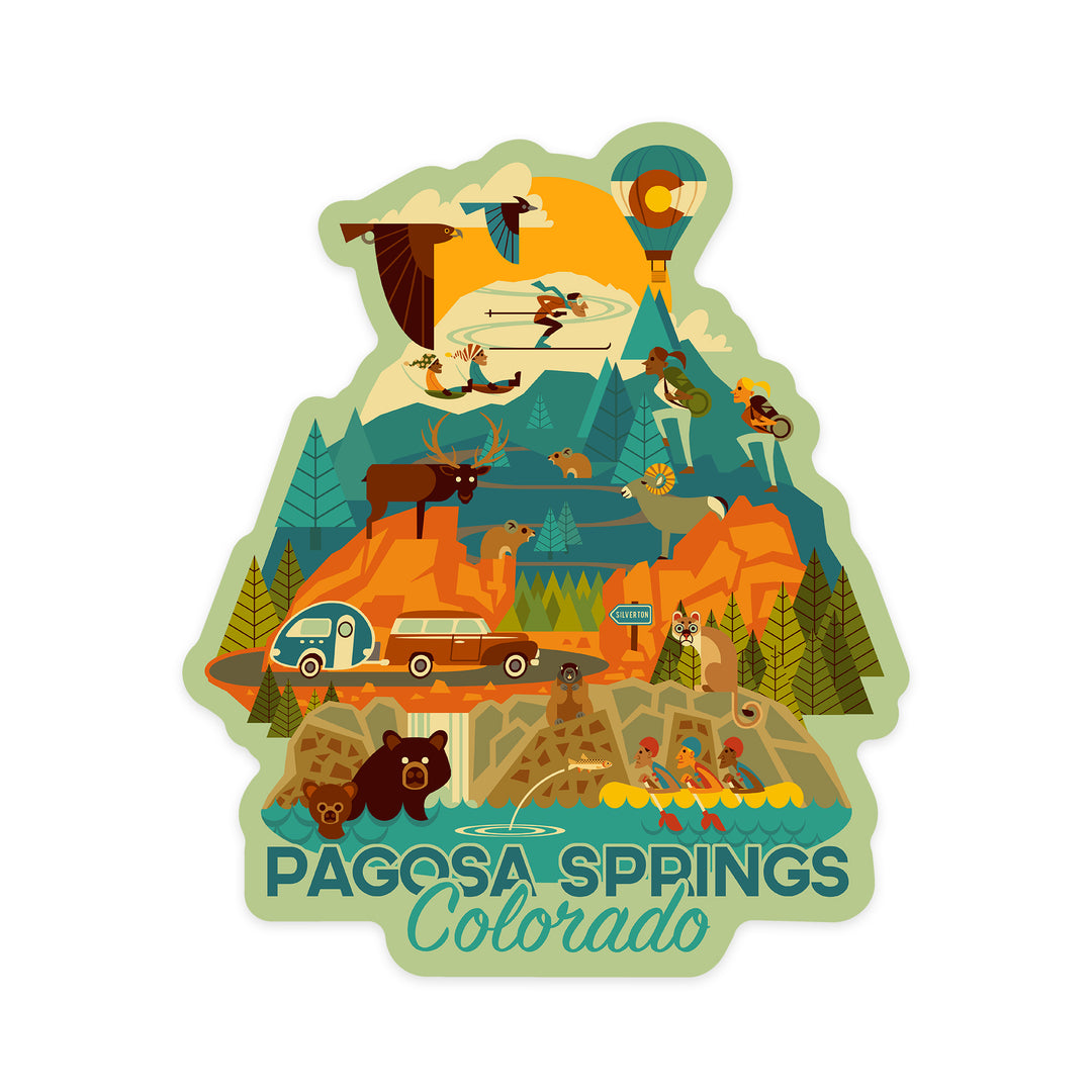 Pagosa Springs, Colorado, Geometric, Contour, Lantern Press Artwork, Vinyl Sticker