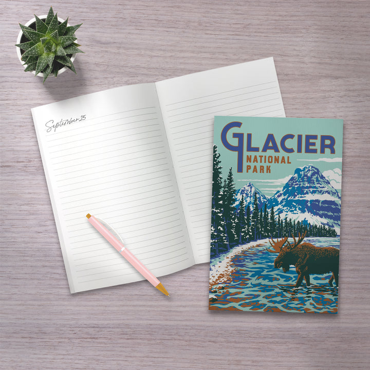 Lined 6x9 Journal, Glacier National Park, Montana, Explorer Series, Moose, Lay Flat, 193 Pages, FSC paper