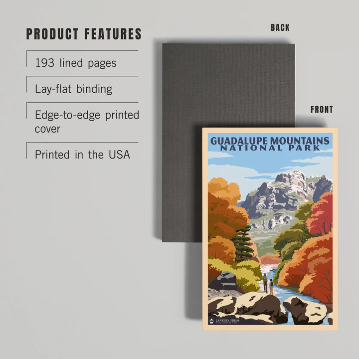Lined 6x9 Journal, Guadalupe Mountains National Park, Hikers and River In Fall, Lay Flat, 193 Pages, FSC paper
