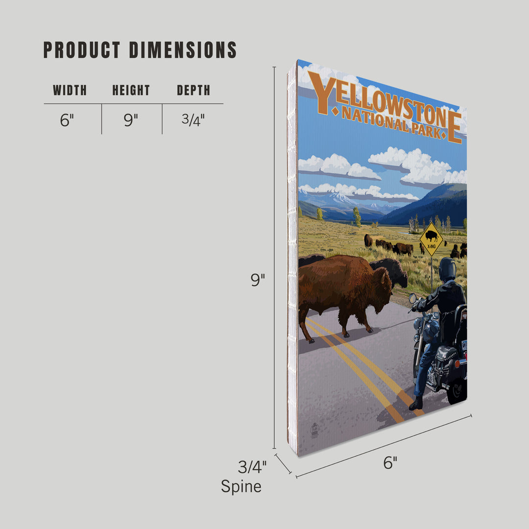 Lined 6x9 Journal, Yellowstone National Park, Wyoming, Motorcycle and Bison, Lay Flat, 193 Pages, FSC paper