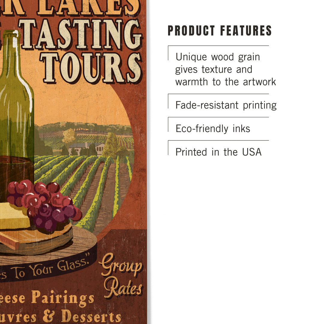 Finger Lakes, New York, Wine Tasting Vintage Sign, Lantern Press Artwork, Wood Signs and Postcards