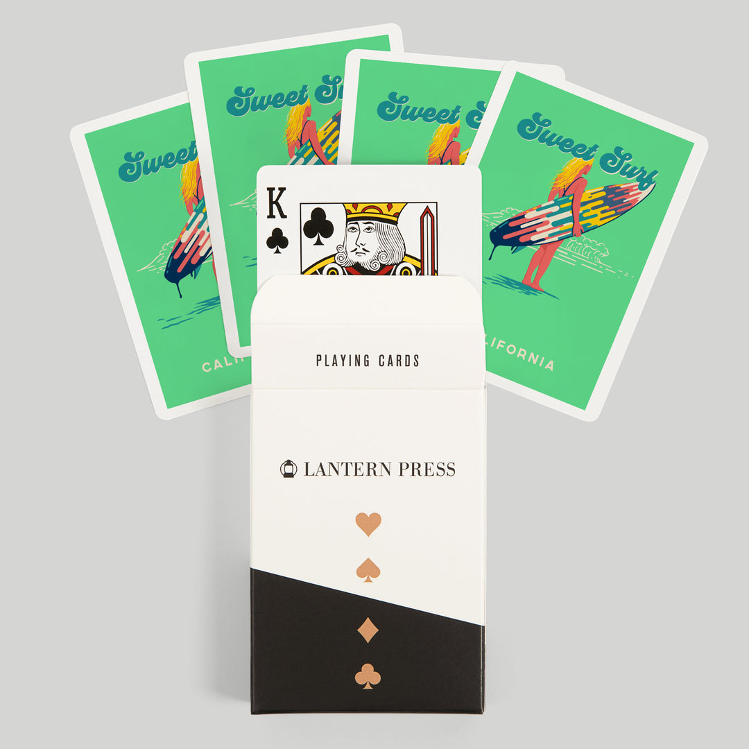 Playing Cards, California, Sweet Relief Collection, Surfer Girl with Surfboard, 52 Card Deck with Jokers in Box, Unique Art