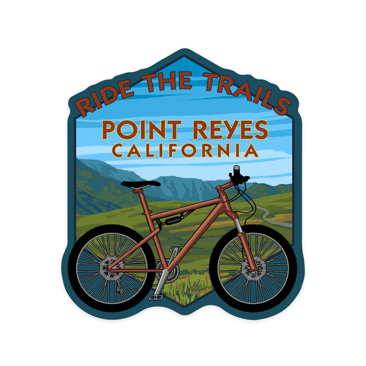Point Reyes, California, Ride the Trails, Mountain Bike, Contour, Lantern Press Artwork, Vinyl Sticker