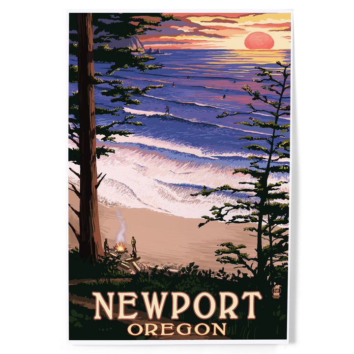 Newport, Oregon, Sunset Beach and Surfers, Art & Giclee Prints