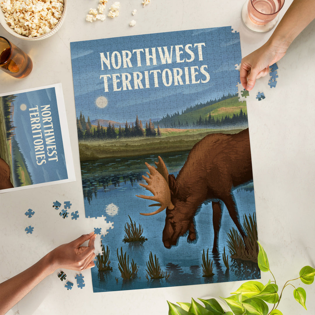 Northwest Territories, Lithograph, Reflection Pond and Bull Moose, Jigsaw Puzzle