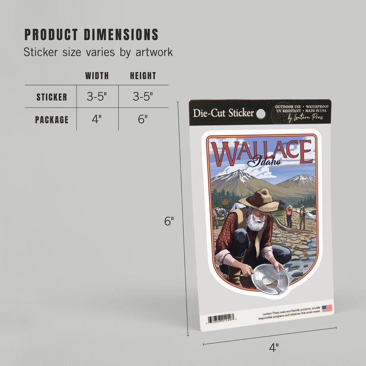 Wallace, Idaho, Gold Panner, Contour, Vinyl Sticker