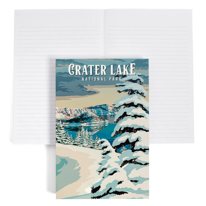 Lined 6x9 Journal, Crater Lake National Park, Oregon, Winter, Painterly National Park Series, Lay Flat, 193 Pages, FSC paper