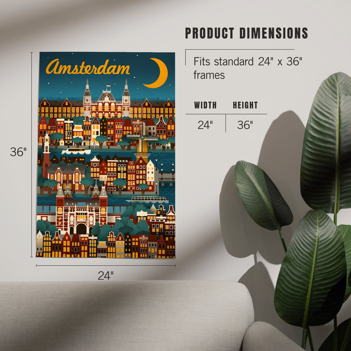 Amsterdam, Retro Skyline, Art & Giclee Prints