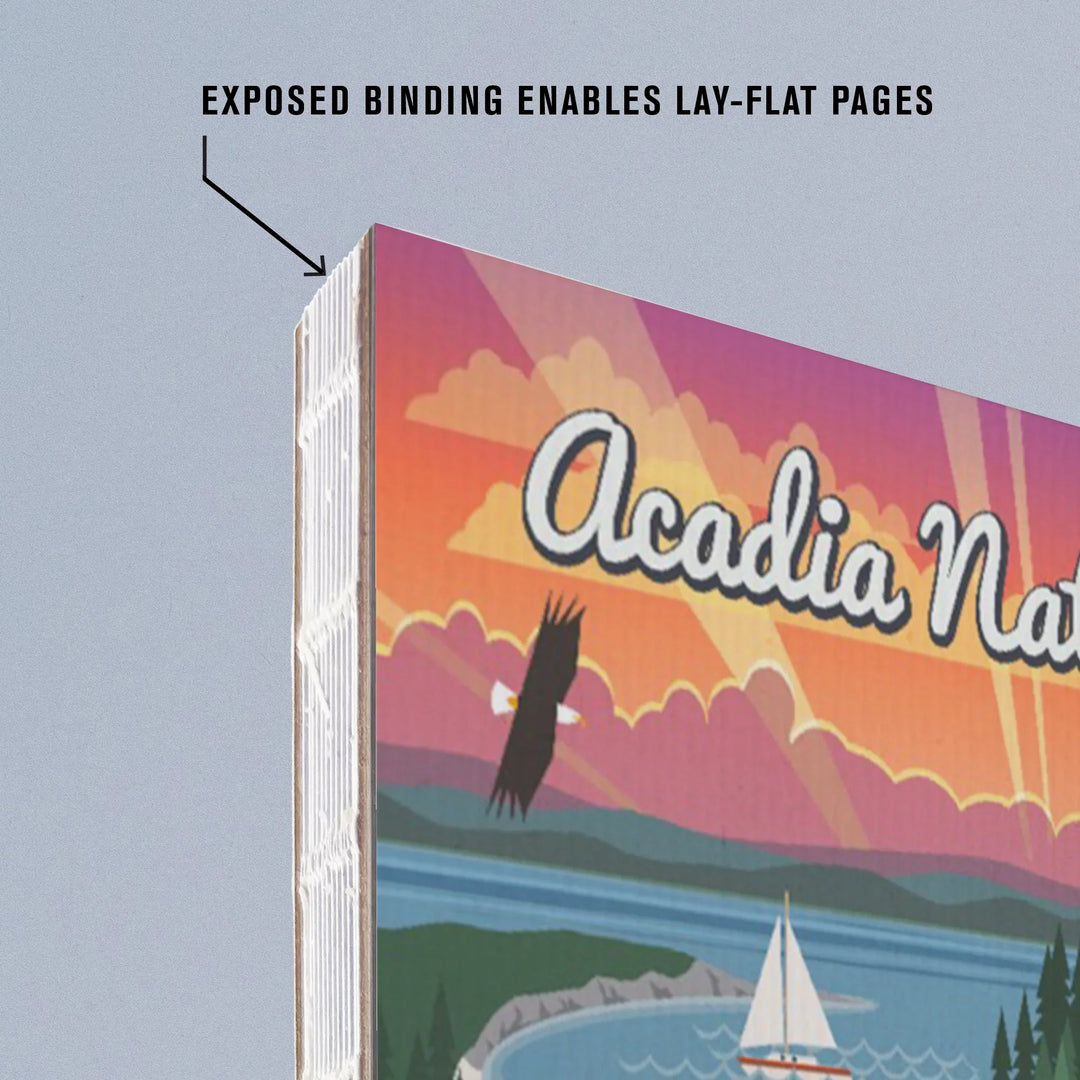 Lined 6x9 Journal, Acadia National Park, Retro View, Lay Flat, 193 Pages, FSC paper