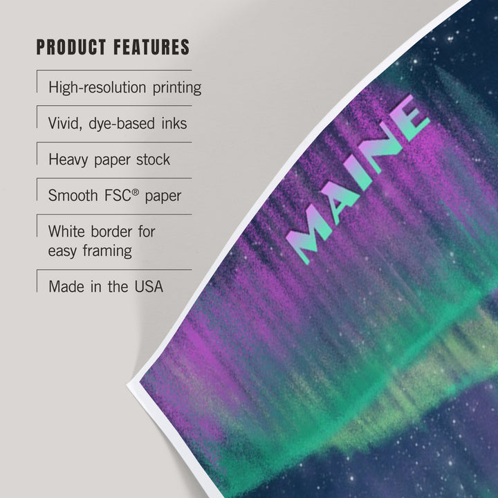 Maine, Lithograph Northern Lights and Cabin, Art & Giclee Prints