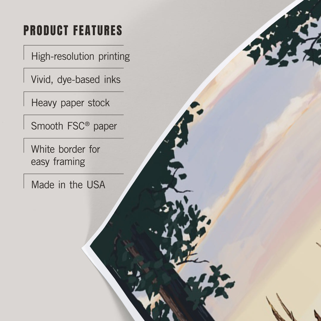South Dakota, Painterly, Deer and Sunrise, Art & Giclee Prints