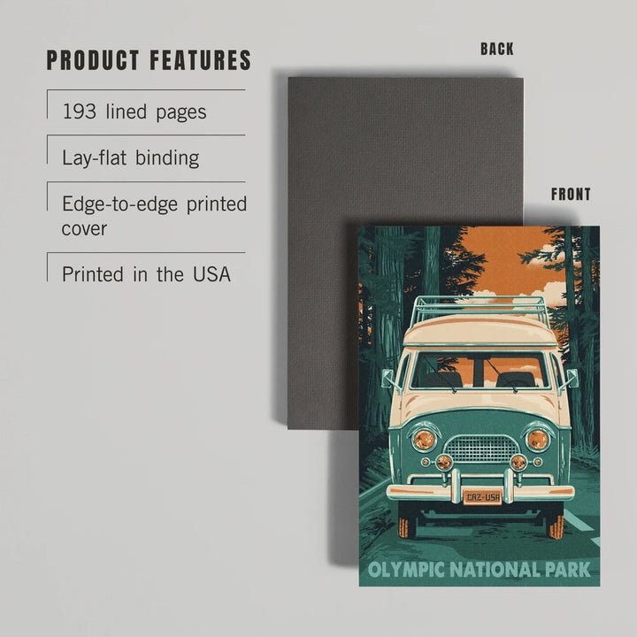 Lined 6x9 Journal, Olympic National Park, Letterpress, Camper Van, Lay Flat, 193 Pages, FSC paper