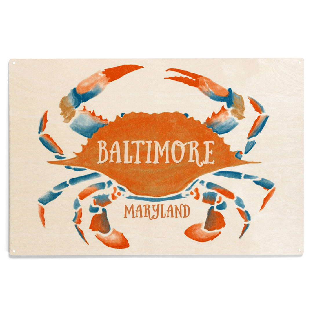 Baltimore, Maryland, Blue Crab, Blue and Orange Watercolor,, Wood Sign and Postcards