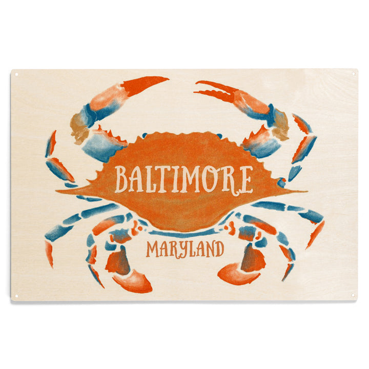 Baltimore, Maryland, Blue Crab, Blue and Orange Watercolor,, Wood Sign and Postcards