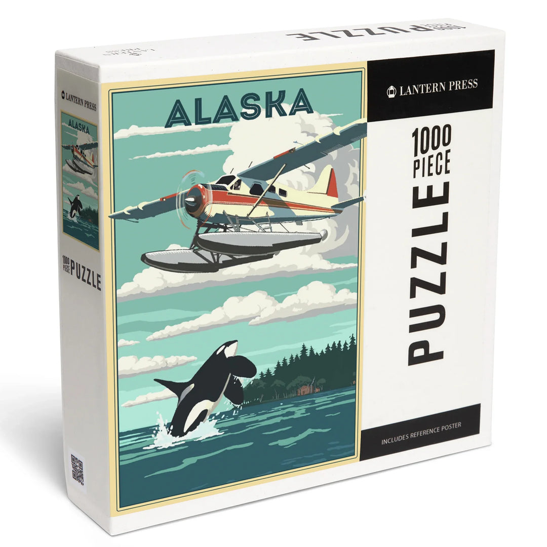 Alaska, Painterly, Float Plane and Orca, 1000 Piece Jigsaw Puzzle