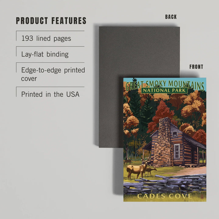 Lined 6x9 Journal, Great Smoky Mountains National Park, Tennessee, Cades Cove and John Oliver Cabin Press, Lay Flat, 193 Pages, FSC paper