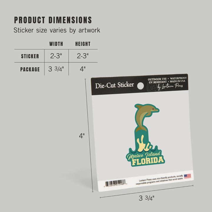 Marco Island, Florida, Dolphin, Geometric, Contour, Lantern Press Artwork, Vinyl Sticker